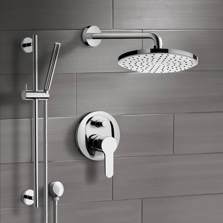 Shower Faucet Chrome Shower System with 8 Inch Rain Shower Head and Hand Shower Remer SFR21